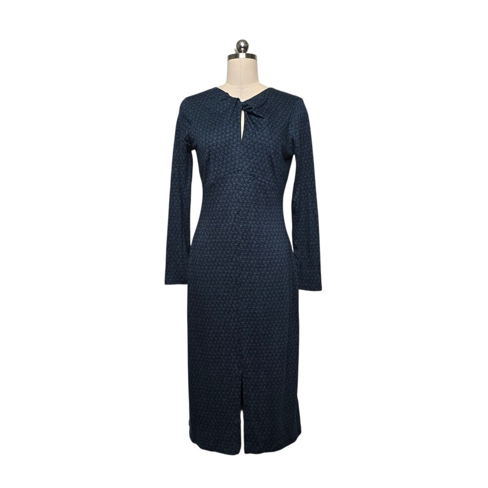Boden Teal Navy Geometric Keyhole Midi Dress Long Sleeve Womens Size 6P NEW